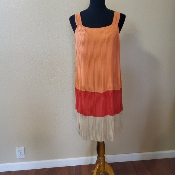 Dana Buchman Pleated Colorblock Sleeveless Dress Size 4 - Picture 3 of 9